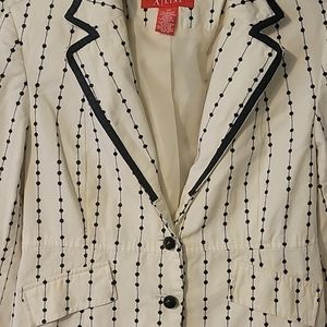 Ivory and Navy Suit. Jacket size 10. Skirt size 14